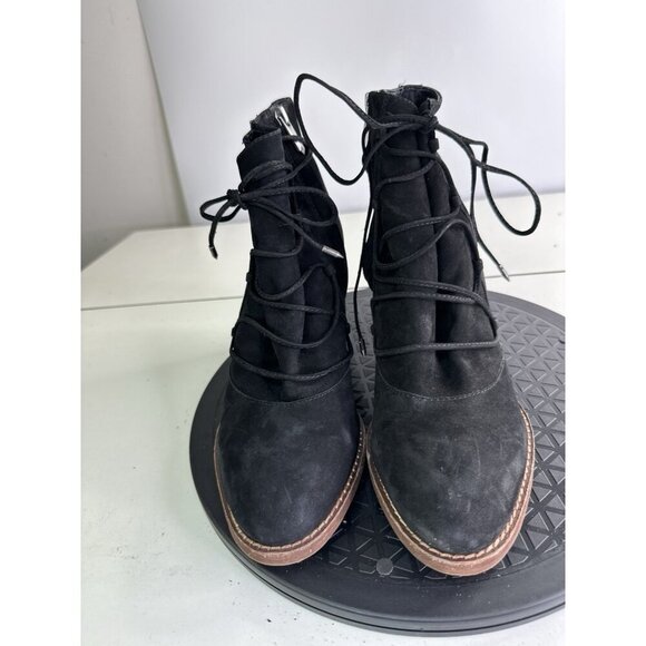 Sam Edelman Women 8.5M Millard Black Suede Lace Up/Suede Zip Ankle Booties - Picture 2 of 11
